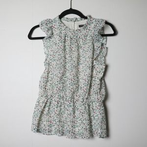 Banana Republic Green Red Silver Metallic Floral Ruffled Blouse